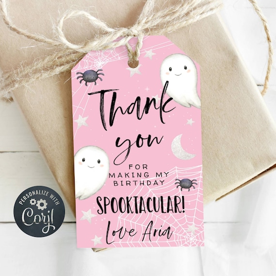 Halloween Birthday Favor Tag Template, Printable Spooktacular Party Gift Tags, Editable Girls Ghost Spooky Treat Tags, Digital Download, #HB