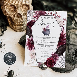 Halloween Baby Shower Invitation Template, Printable A Baby Is Brewing Cauldron Invite, Editable October Baby Shower, Instant Download, #H4