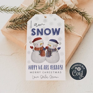 Snow Happy We Are Friends Christmas Gift Tag Template, Printable Holiday Favor Tag, Editable Snowman Xmas School Tag, Instant Download