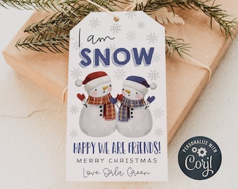 Schnee glücklich Wir sind Freunde Weihnachtsgeschenkanhänger Vorlage, druckbarer Urlaub Gunst Anhänger, bearbeitbarer Schneemann Weihnachten Schulanhänger, digitaler Download