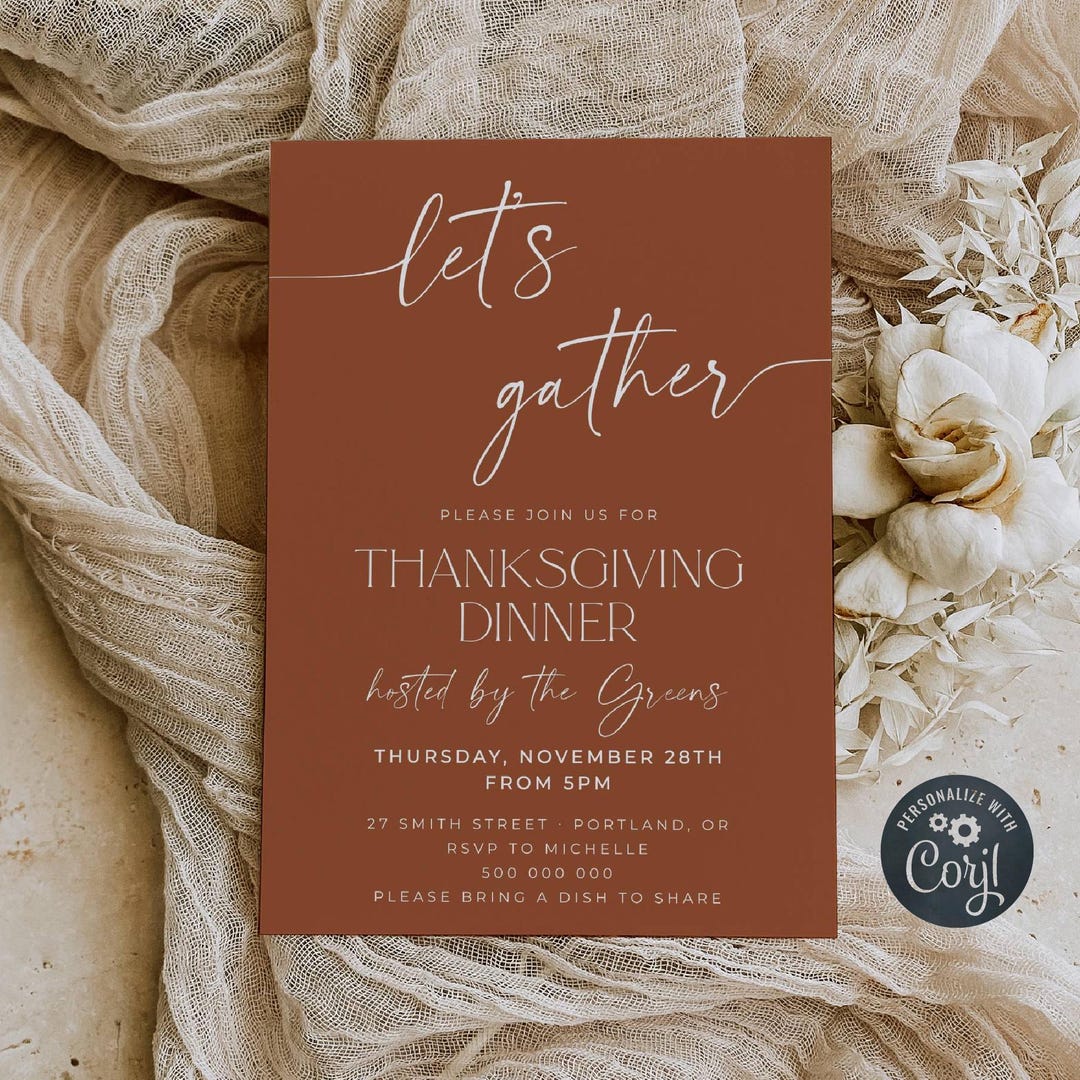 T1 Invite Terracotta Thanksgiving Invitation Template, Printable Modern ...