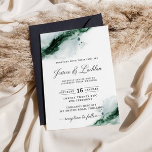 Emerald Green Watercolor Wedding Invitation Suite, Printable Wedding Invite Set, Editable Abstract Invite Details RSVP Instant Download EGW image 5