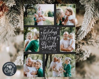 May Your Holidays Be Merry & Bright Holiday Card Template, Printable Photo Christmas Card, Editable Family Pictures Card, Digital Download