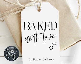 Minimalist Baked With Love Gift Tag Template, Printable Modern Simple Cookie Baking Favor Tag, Editable Kitchen Bakery Tag, Instant Download