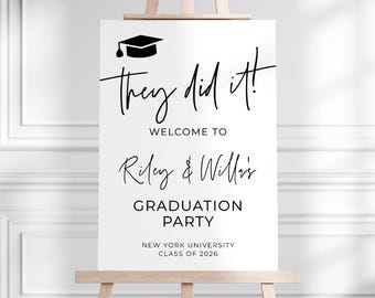 They Did It Graduation Welcome Sign Template, Printable Double Graduate Welcome Board, Editable Dual Grad Party Decor, Digital Download, #SG