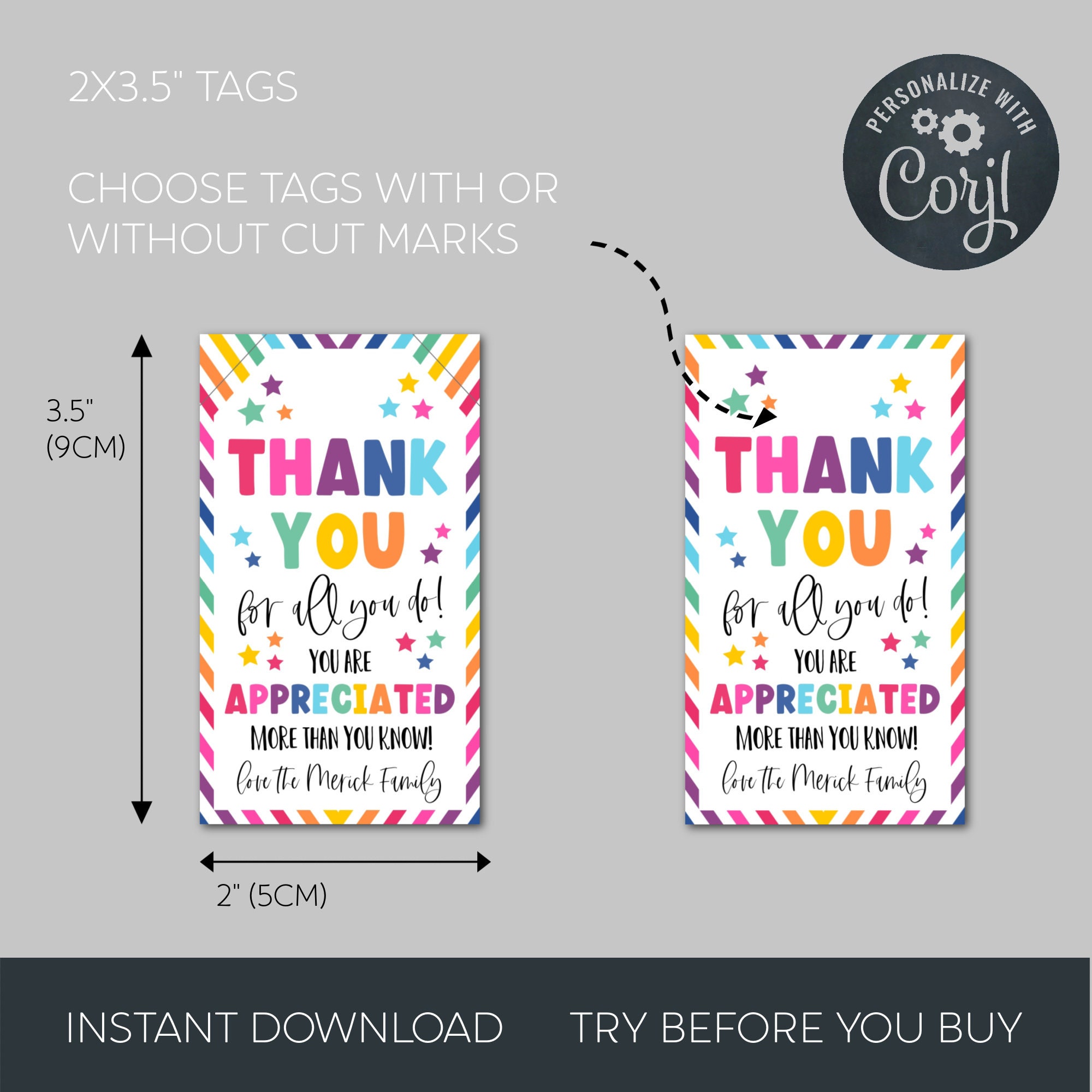 Thank You Gift Tag Template, Printable Appreciation Favor Tags ...