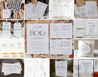 Halloween Baby Shower Template Bundle, Printable A Little Boo Is Almost Due Shower Pack, Editable Ghost Shower Set, Digital Download, #LB