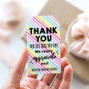 Thank You Gift Tag Template, Printable Teacher Employee Appreciation ...