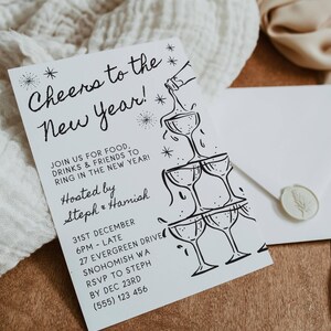New Year's Eve Champagne Tower Invitation Template, Printable Cheers To The New Year Invite, Editable Whimsical Invite, Digital Download image 3