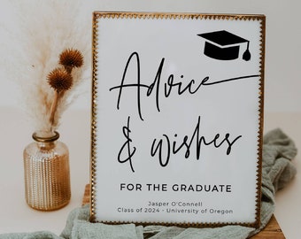 Advice & Wishes For The Graduate Sign Template, Printable Modern Graduation Sign, Editable Grad Party Game Decor, Instant Download, #SG