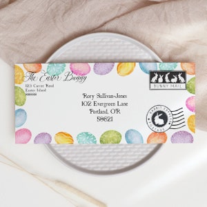 Plantilla de sobre editable con forma de carta del conejito de Pascua, sobre de correo con forma de huevos de Pascua para imprimir, sobre de Pascua plegable, descarga instantánea n.° E1