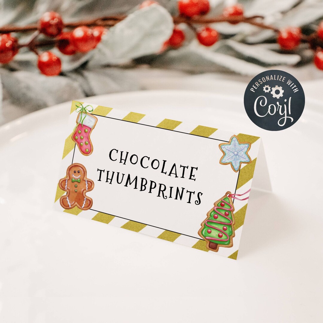 Holiday Cookie Exchange Tent Cards, Printable Gold Christmas Food Tent ...
