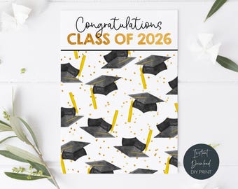 Printable Graduation Caps Mini Cookie Card, Congratulations Class Of 2026 Cookie Card, Graduate Hats Cookie Backer Tag, Digital Download