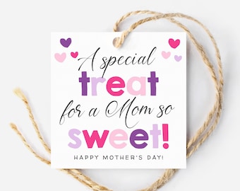 A Special Treat For A Mom So Sweet Gift Tag Template, Printable Mother's Day Favor Tags, Editable Square Mom Cookie Tags, Digital Download