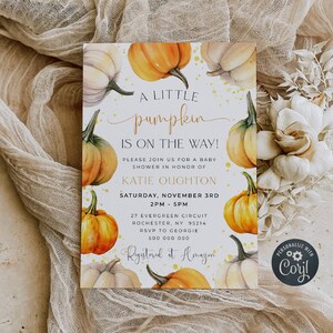 A Little Pumpkin Baby Shower Invitation Template, Printable Autumn Fall Shower Invite, Editable Gender Neutral Invite, Instant Download #LPS