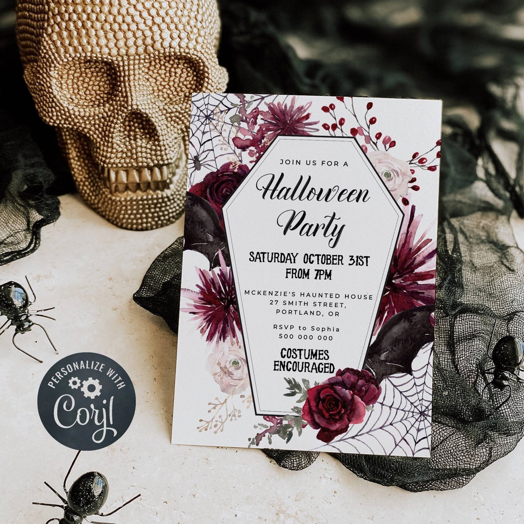 Adult Halloween Party Invitation Template, Printable Floral Spider ...