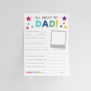 Printable All About My Dad, Father's Day Gift From Kids, Questionnaire About Daddy Activity, Fill In The Blanks, Digital Download PDF image 5