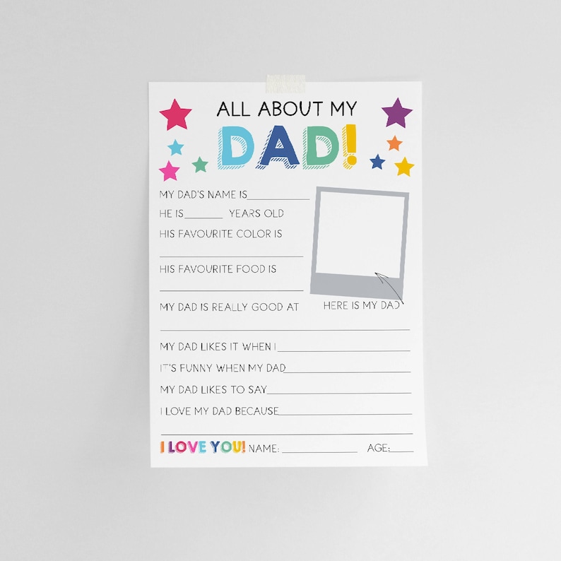 Printable All About My Dad, Father's Day Gift From Kids, Questionnaire About Daddy Activity, Fill In The Blanks, Digital Download PDF image 5