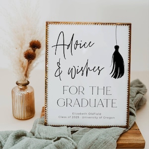 Ratschläge und Wünsche für den graduierten Abschlusszeichen Vorlage, druckbares Quasten-Abschlusszeichen, bearbeitbares Grad-Party-Spiel-Dekor, sofortiger Download, #G2
