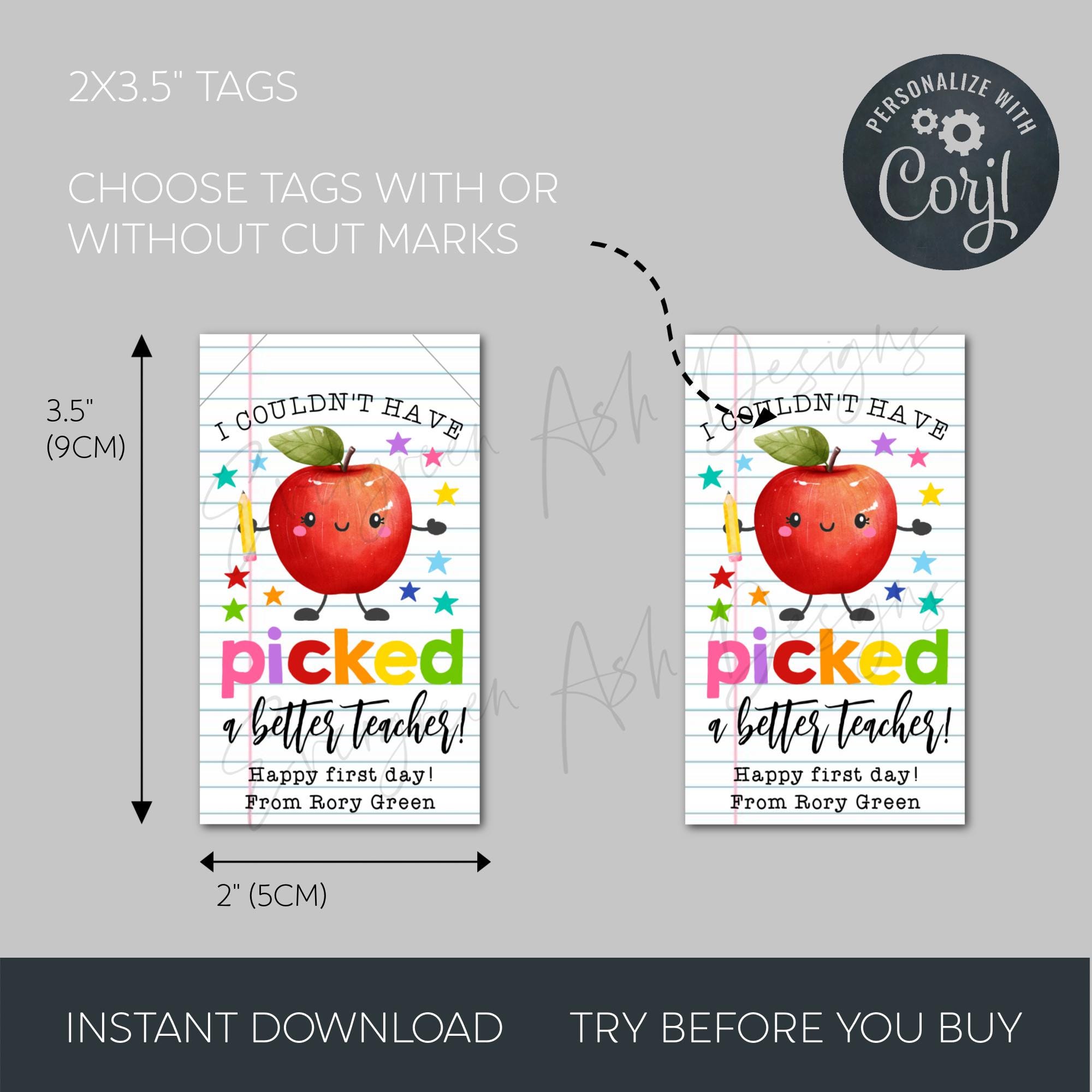 Back to School Apple Gift Tag Template, Printable Couldn't Have Picked ...
