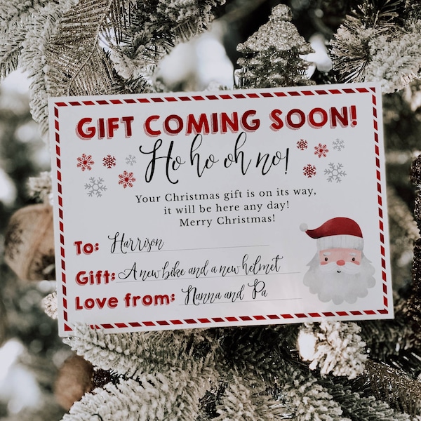 Printable Delayed Christmas Gift Template, Editable Gift Coming Soon Card, Late Christmas Present Notification, Instant Download