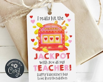 Jackpot Teacher Appreciation Valentine's Day Gift Tag Template, Printable Teacher Lottery Tag, Editable Scratch Card Favor, Digital Download