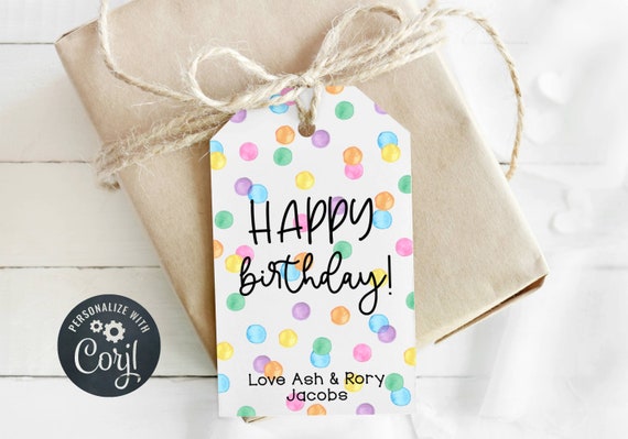Printable Happy Birthday Gift Tag Template Pastel Watercolor | Etsy