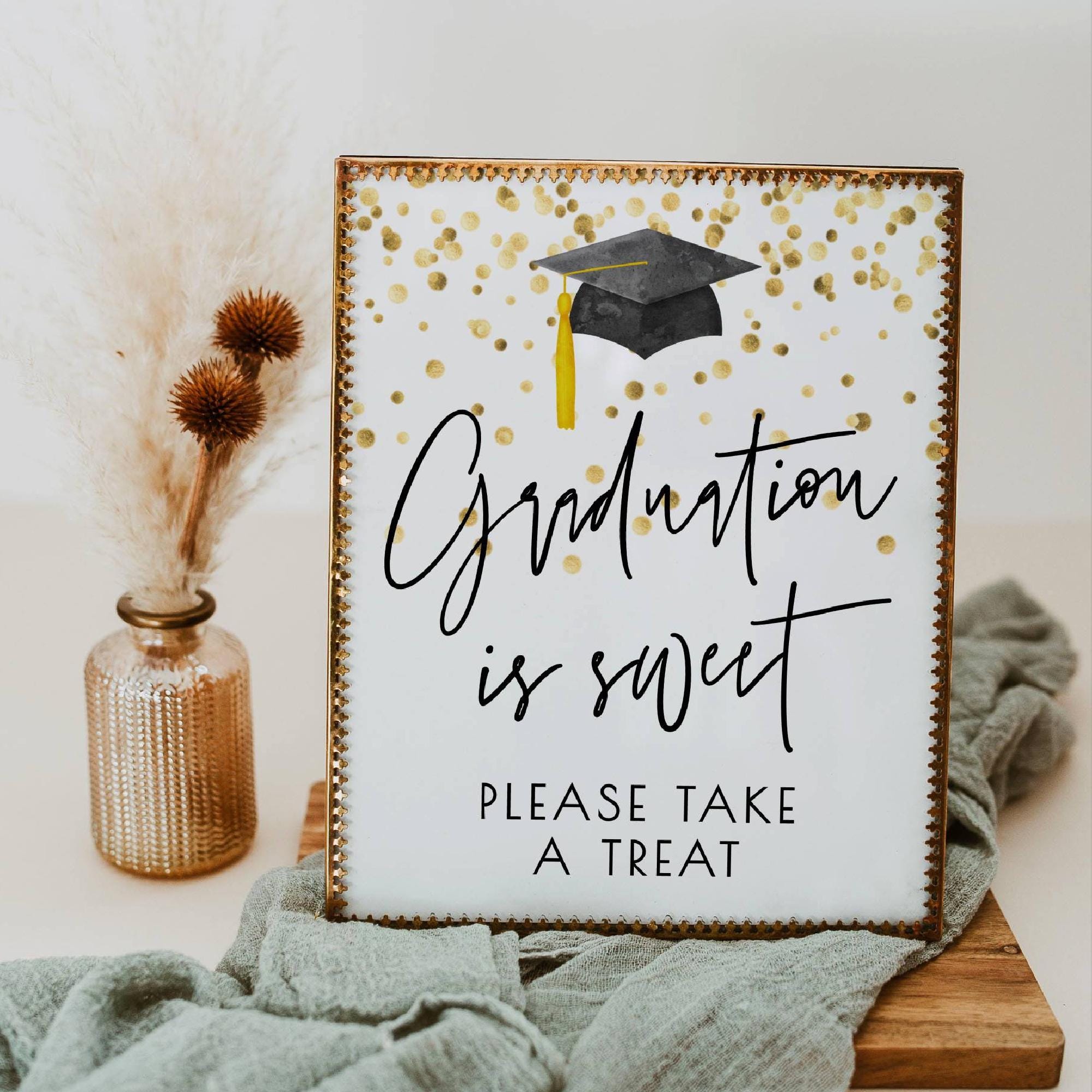 Graduation is Sweet Please Take A Treat Sign Template, Printable Modern Grad Party Table Sign, Editable Candy Bar Sign, Instant Download #GC - Etsy graduation-is-sweet-please-take-a-treat-sign-template-printable-modern-grad-party-table-sign-editable-candy-bar-sign-instant-download-gc-etsy