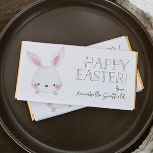 Easter Bunny Chocolate Bar Wrapper Template, Printable Cute Rabbit Candy Bar Label, Editable School Easter Favors, Instant Download