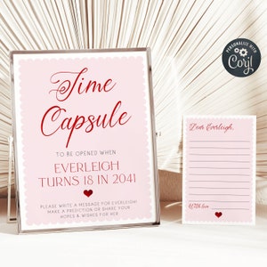 Modello di capsula del tempo per il primo compleanno di San Valentino, cartello del libro degli ospiti per il primo compleanno di Sweetheart stampabile, biglietti modificabili, download immediato, #V2