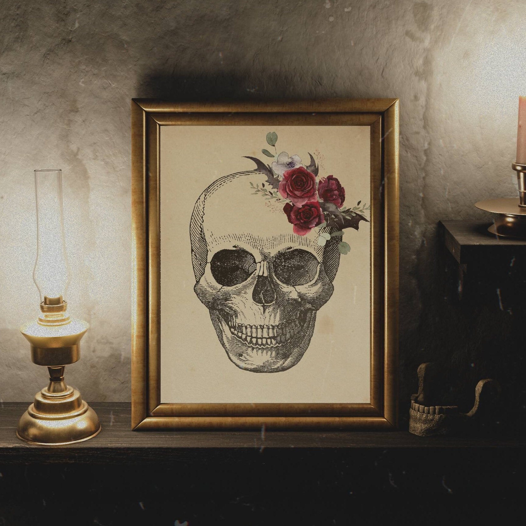 Halloween Floral Skull Printable Wall Art Spooky Halloween 
