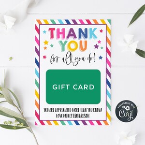 Modello di porta-carta regalo di apprezzamento per gli insegnanti, etichetta regalo stampabile "Grazie per tutto quello che fai", etichette di apprezzamento per il personale modificabili, download immediato