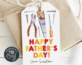 Happy Father's Day Gift Tag Template, Printable Tools Toolbox Favor Tag, Editable Construction Tag for Dad, Gift From Kids, Digital Download