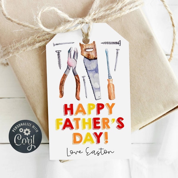 Happy Father's Day Gift Tag Template, Printable Tools Toolbox Favor Tag, Editable Construction Tag for Dad, Gift From Kids, Instant Download