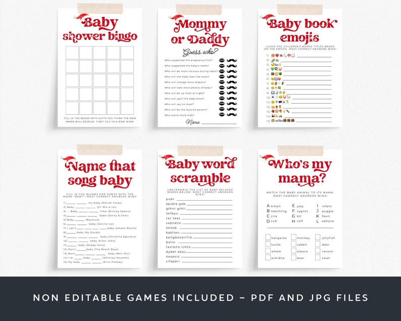Santa Baby Shower Template Bundle, druckbares Weihnachtsduschpaket, bearbeitbares Weihnachtsmann Hut Duschset, digitaler Download, #CS Bild 10