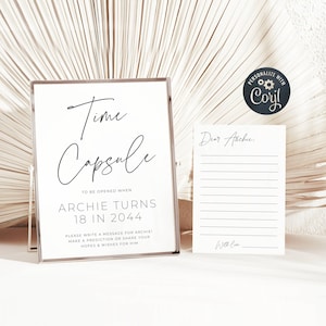 Modern 1st Birthday Time Capsule Template, Printable Minimalist First Birthday Guestbook Sign, Editable Capsule Card, Digital Download, #B1