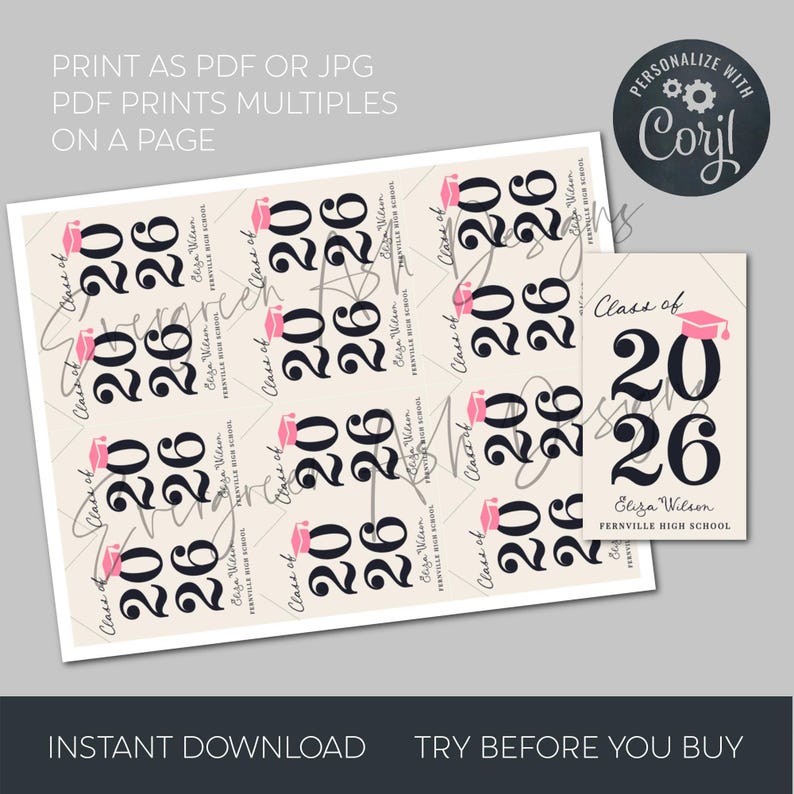 Class of 2026 Graduation Gift Tag Template, Printable Modern Grad Party ...