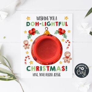 Kerst Play Doh-kaartsjabloon, afdrukbare ik wens je een Doh-lichte vakantie houder voor deeg, bewerkbare schattige kersttags, direct downloaden