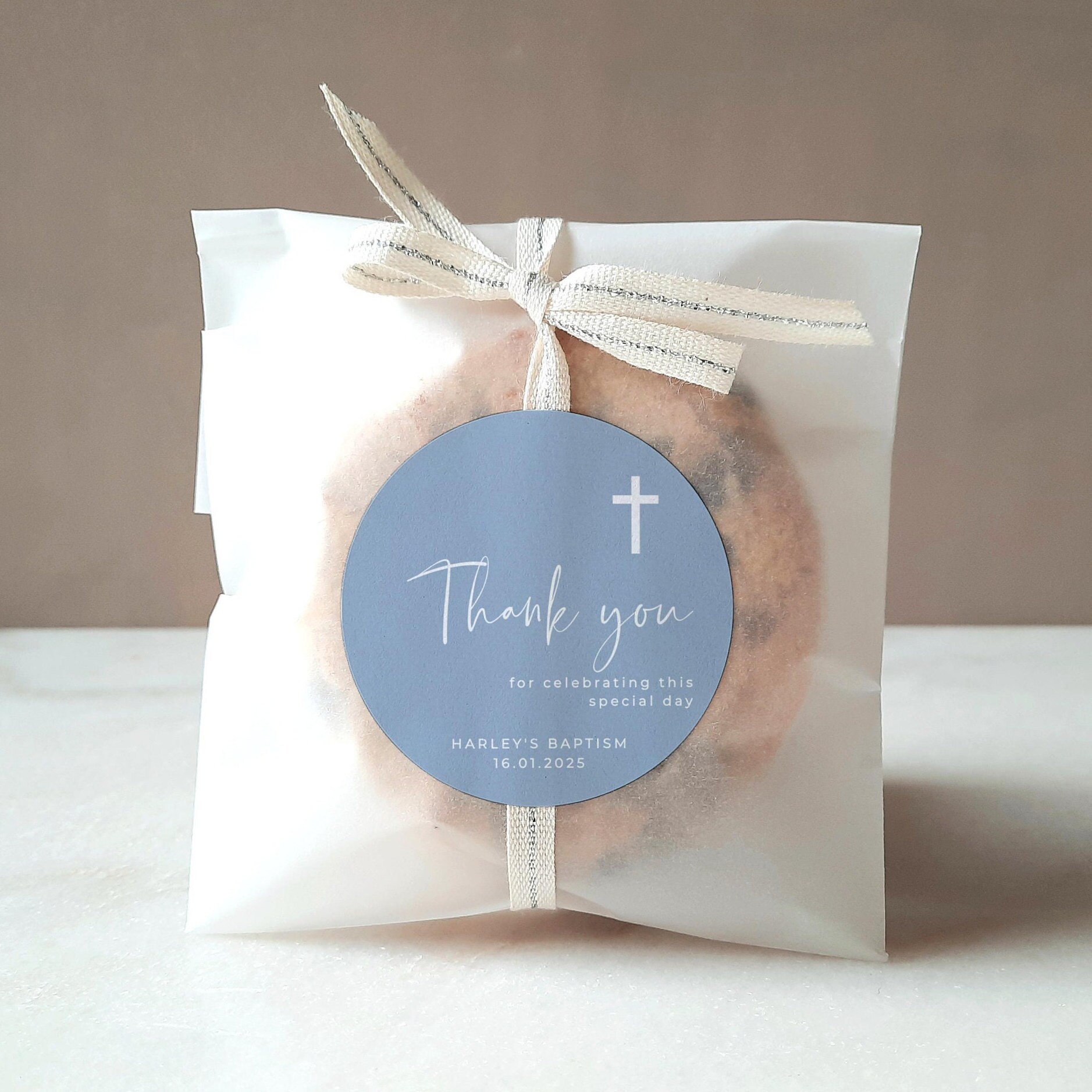 Dedication Tag Layout Round Dusty Blue Baptism Favor Tag Template, Printable Christening Gift ...