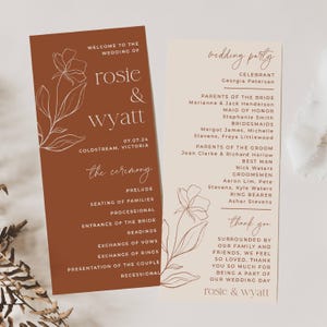Terracotta Beige Wedding Program Template, Printable Boho Desert Order Of Ceremony, Editable Copper Floral Program, Instant Download, #TCW
