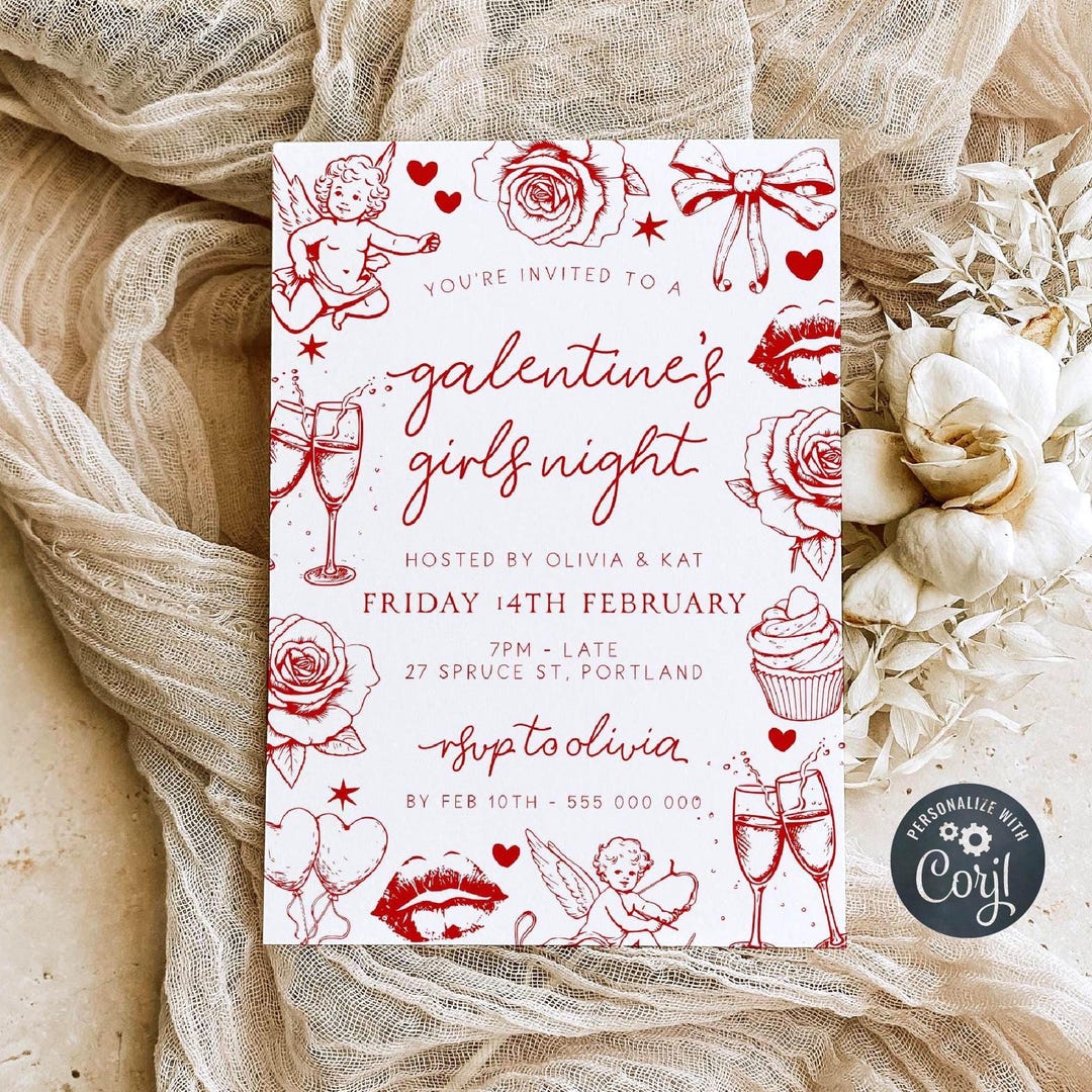 Editable Galentine's Girls Night Party Invitation Template, Printable ...