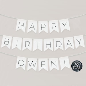 Modern Happy Birthday Banner Printable, Printable Simple Birthday Bunting Template, Editable 1st Birthday Party Decor, Instant Download, #B1