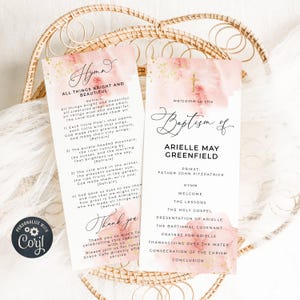 Modelo de programa de batismo Blush & Gold, programa dupla face para batismo de meninas para impressão, ordem de serviço editável, download instantâneo, #PB