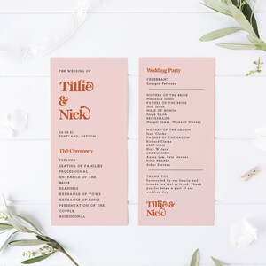 Retro Wedding Program Template, Printable Peach & Rust Ceremony Program ...
