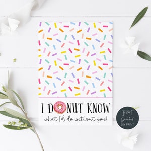 Mini cartão de biscoito do Dia dos Namorados para impressão, etiqueta Donut sabe o que eu faria sem você, cartão de biscoito Donut Sprinkles do Dia dos Namorados, download instantâneo