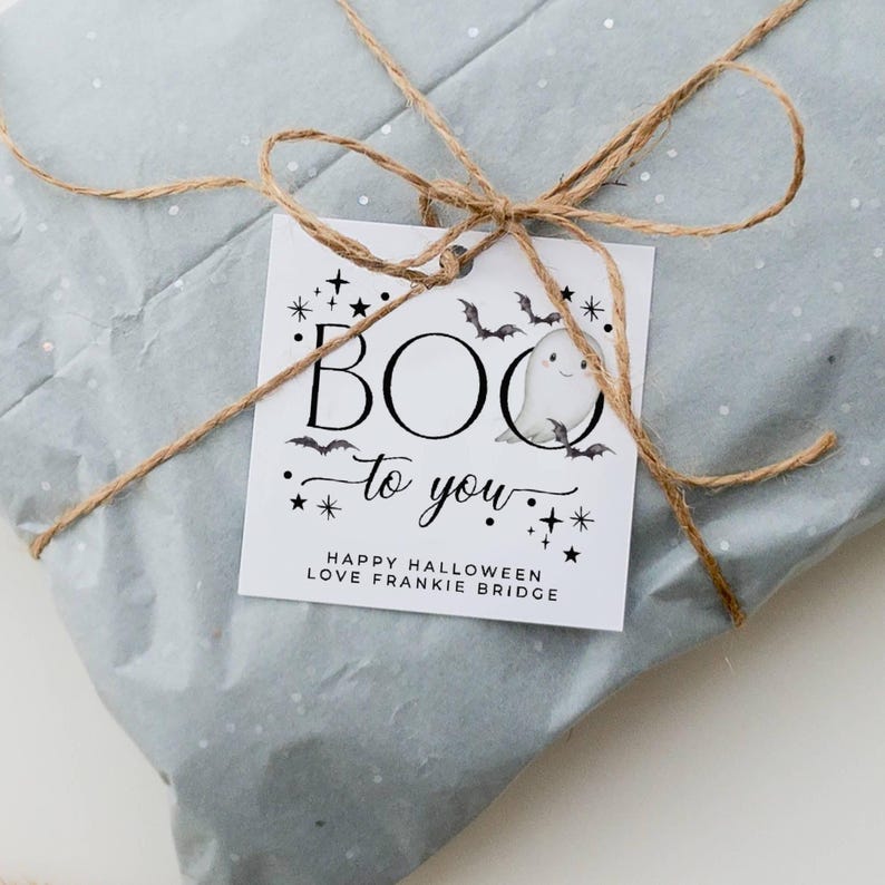 Boo to You Halloween Square Gift Tag Template, Printable Ghost Trick or