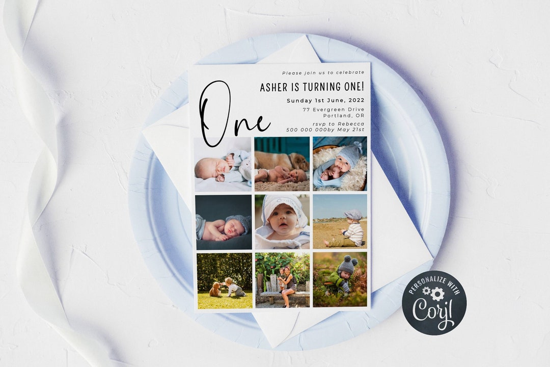 Photo First Birthday Invitation Template Printable 1st - Etsy