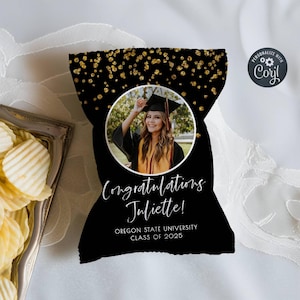 Printable Class Of 2025 Graduation Photo Chip Bag Template, Editable Chip Wrapper, Congratulations Graduate Chip Bag, Instant Download, #BG