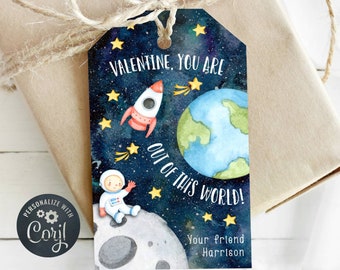 Valentine's Day Space Gift Tag Template, Printable You're Out Of This World Tag, Editable School Valentine Rocket Tags, Instant Download