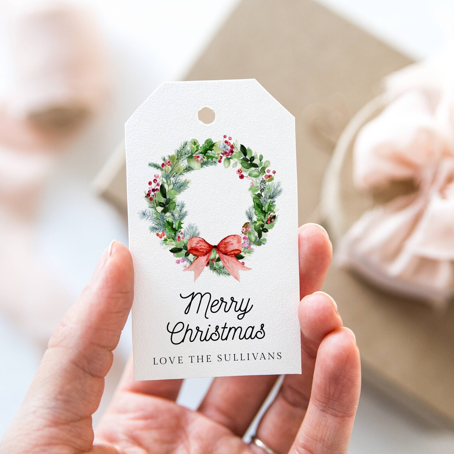 Editable Christmas Wreath Gift Tag Template Printable Holiday - Etsy